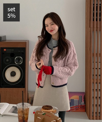Berry Color Cardigan + Bebe Short Sleeve Knit + Mug Wool Skirt (70% Wool) Women&#039;s Clothing Shopping Mall DALTT