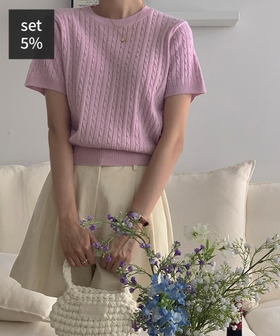 Jasmine Twist Short Sleeve Knit + Sophie Banding Cotton Pants Women&#039;s Clothing Shopping Mall DALTT